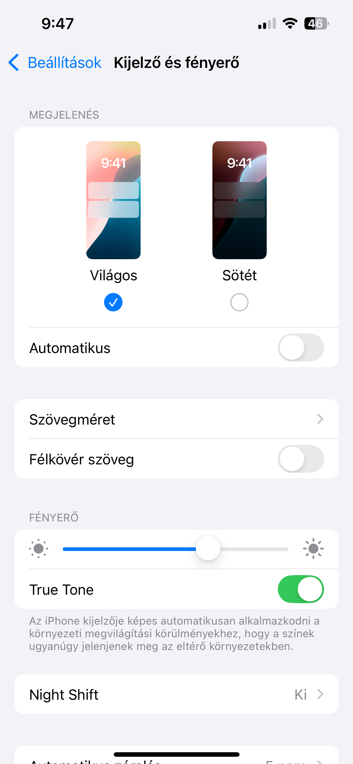 iPhone billentyűzet - kijelző sötét vagy világos mód
